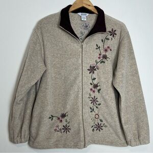 Vintage Northern Reflections Floral Embroidered Fleece Zip Up Sweater - Medium